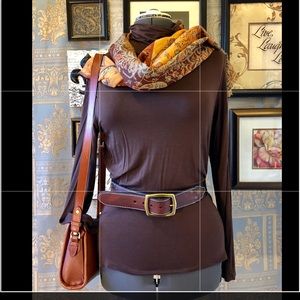 Lucky Brand Leather Belt sz32 floral design Brass